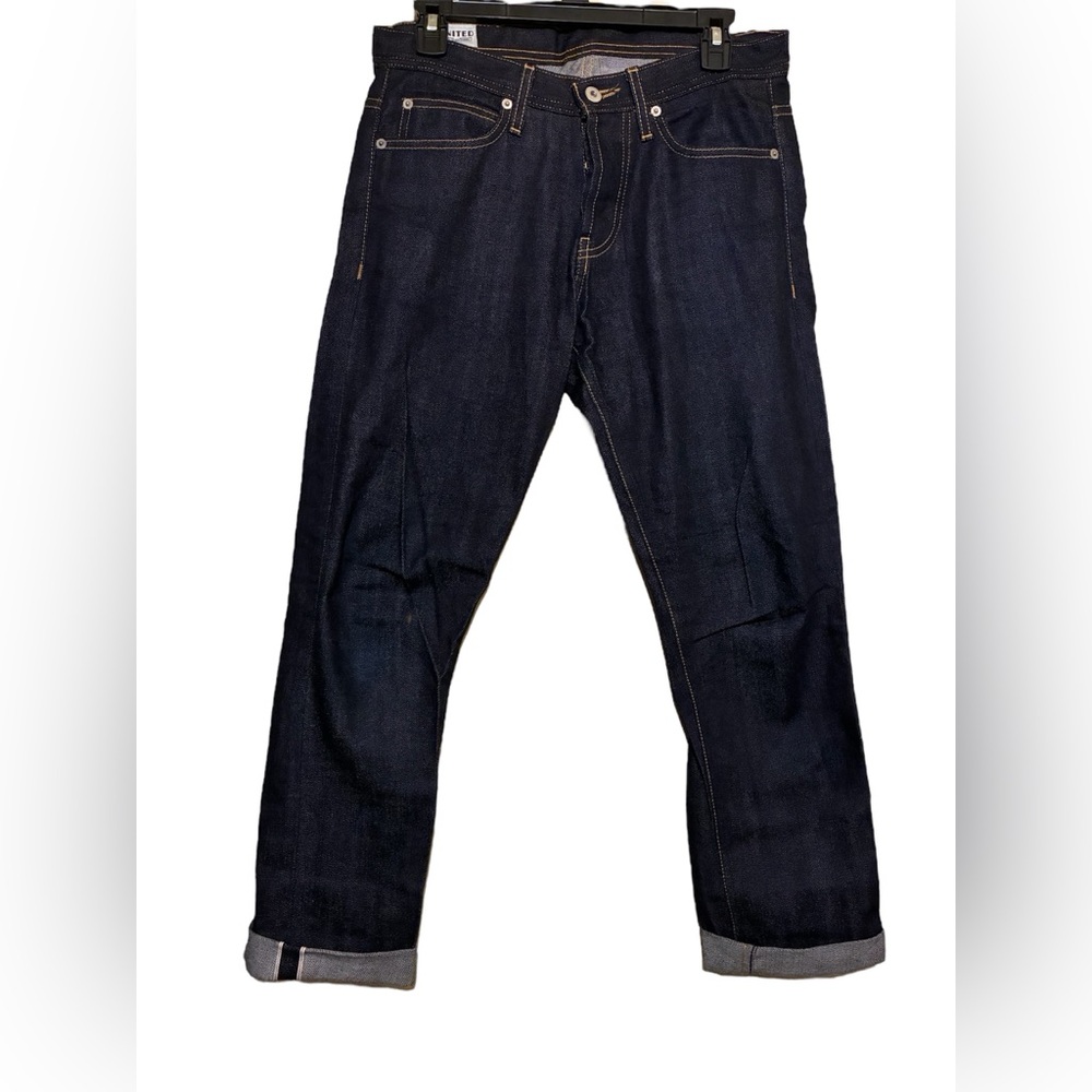 United Stock Dry Goods Jeans Mens 30x28 Slight Slim Fit Dark Wash Selvedge